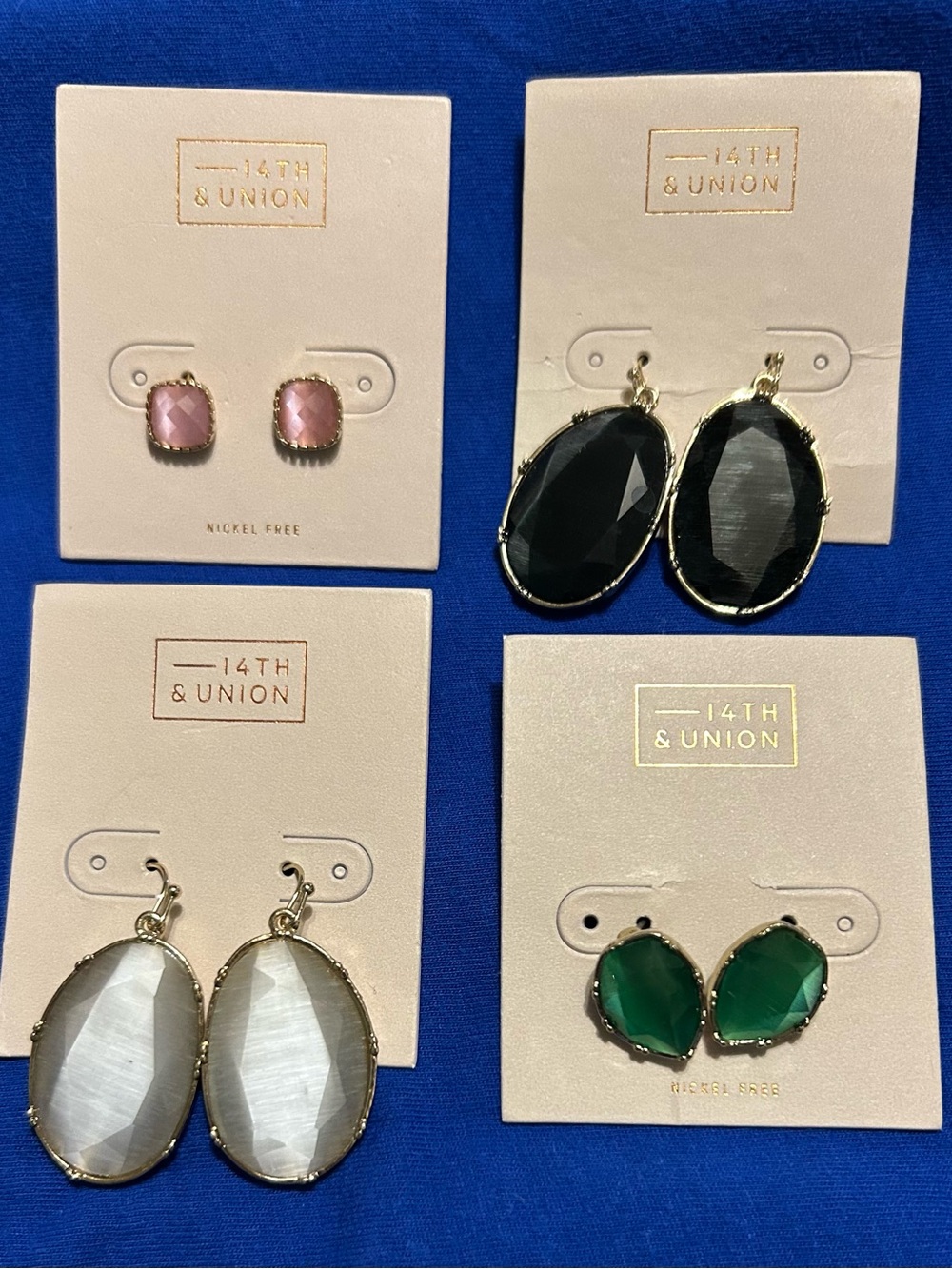NWT Bundle 4 Pairs Nordstrom Rack 14th & Union Gold and Stone Fashion Earrings